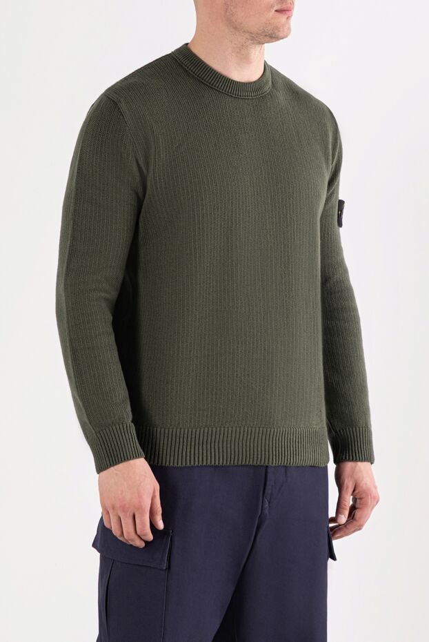 Stone Island вязаный джемпер с воротником-стойкой из хлопковой шенилловой пряжи зеленый 191617 - фото 3