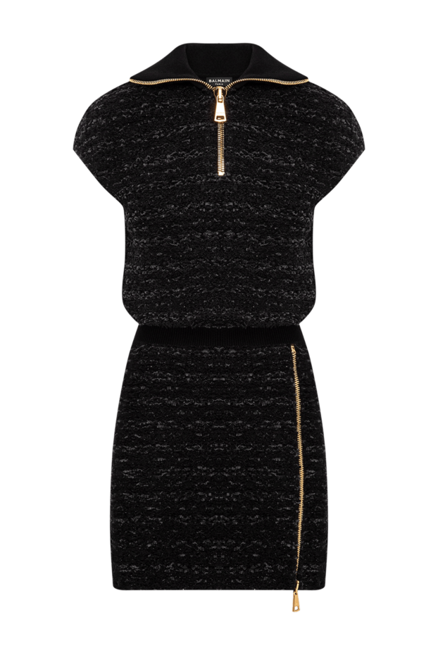 Balmain твидовый черный костюм из топа на молнии с юбкой 191715 - фото 1