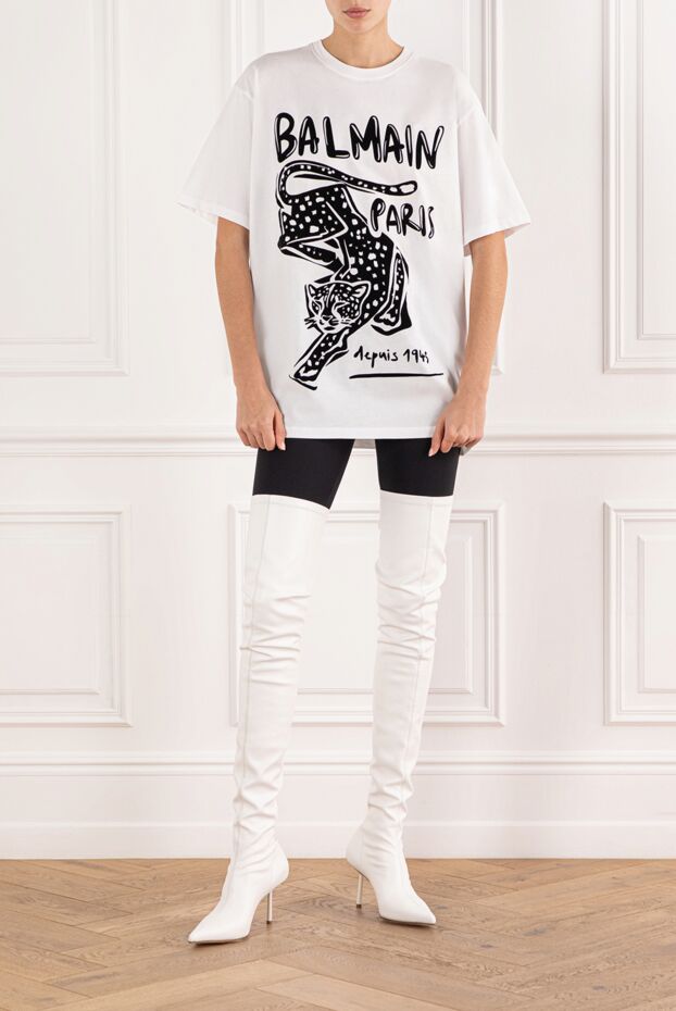Balmain футболка с короткими рукавами и леопардовым принтом белая
 191719 - фото 2