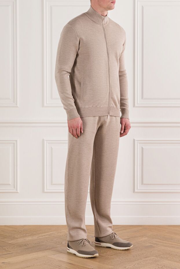 Cesare di Napoli classic wool tracksuit with a stand-up collar, beige 191728 - photo 3