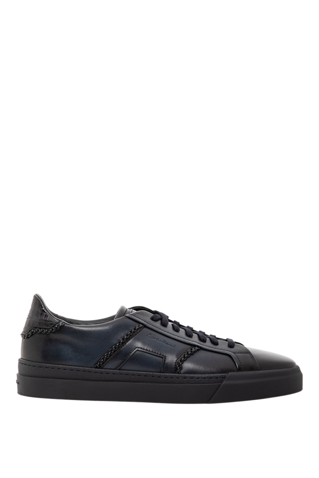 Santoni black leather double buckle sneakers with crocodile insert 191824 - photo 1