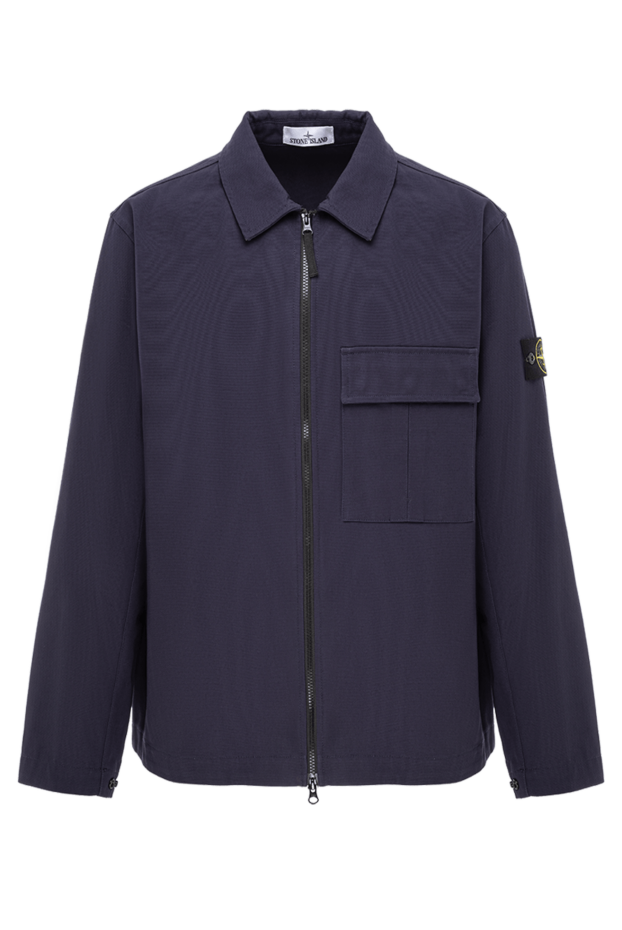 Stone Island куртка-рубашка из хлопка-панамы синяя с нагрудным карманом с клапаном на кнопке 191847 - фото 1