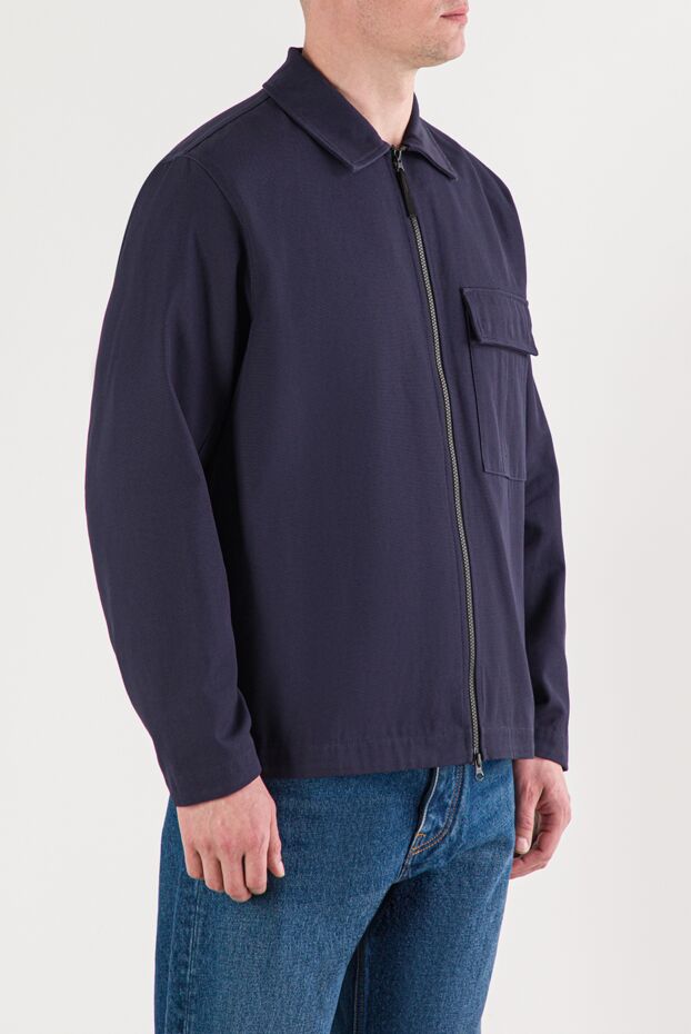 Stone Island куртка-рубашка из хлопка-панамы синяя с нагрудным карманом с клапаном на кнопке 191847 - фото 3