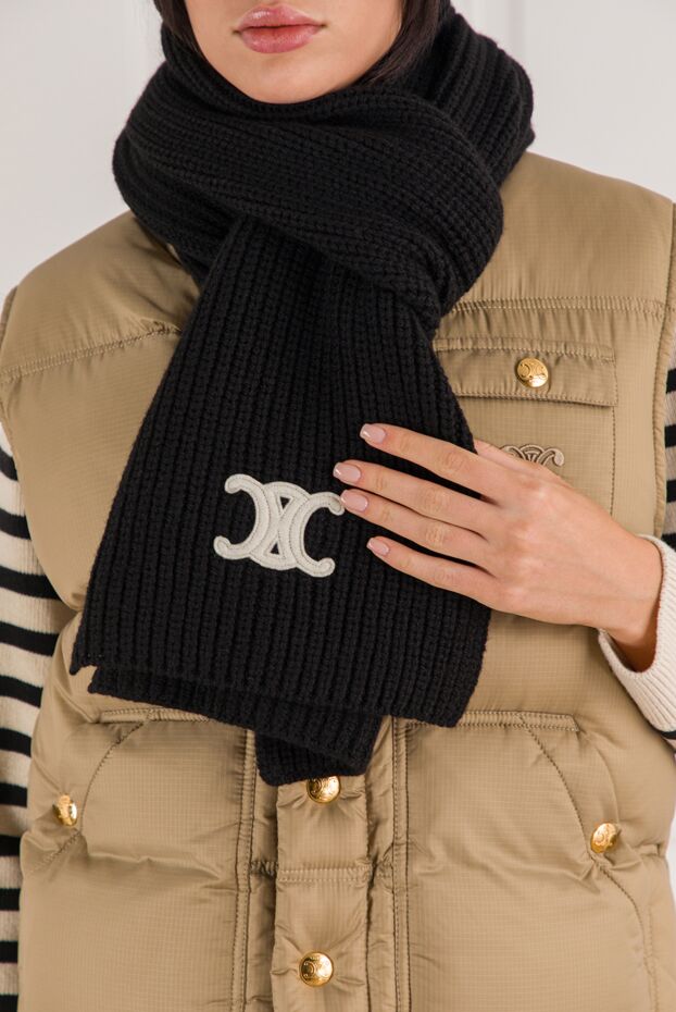 Celine black cashmere scarf with triomphe logo 191971 - photo 2