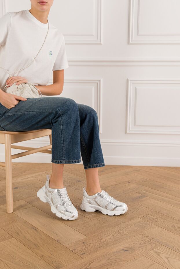 Dior chrono running shoes in white mesh with silver overlays 192006 - photo 2