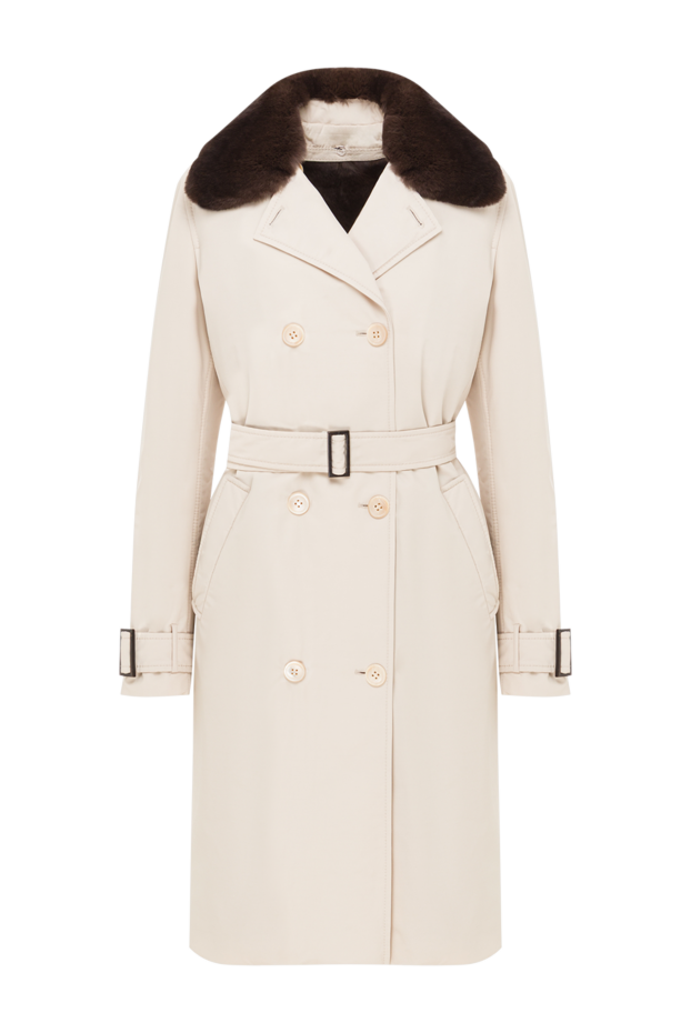 Kiton beige double-breasted trench coat with fur and shearling collar 192055 - photo 1