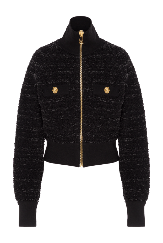 Balmain твидовая куртка-бомбер черная из вискозных волокон 192078 - фото 1