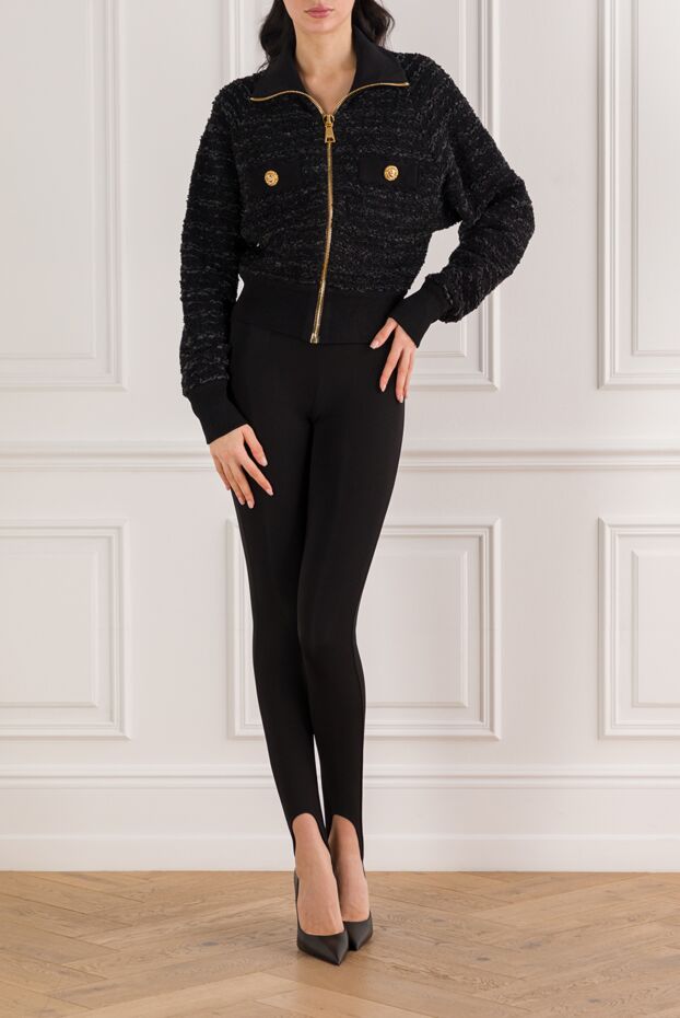 Balmain твидовая куртка-бомбер черная из вискозных волокон 192078 - фото 2
