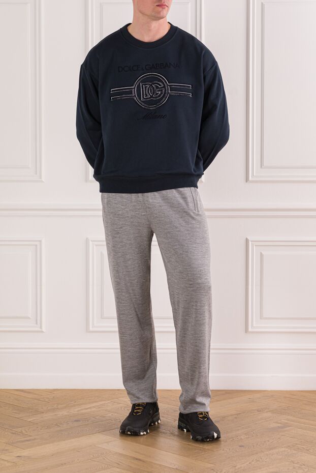 Dolce & Gabbana синий свитшот с вышивкой из мягкого джерси 192087 - фото 2