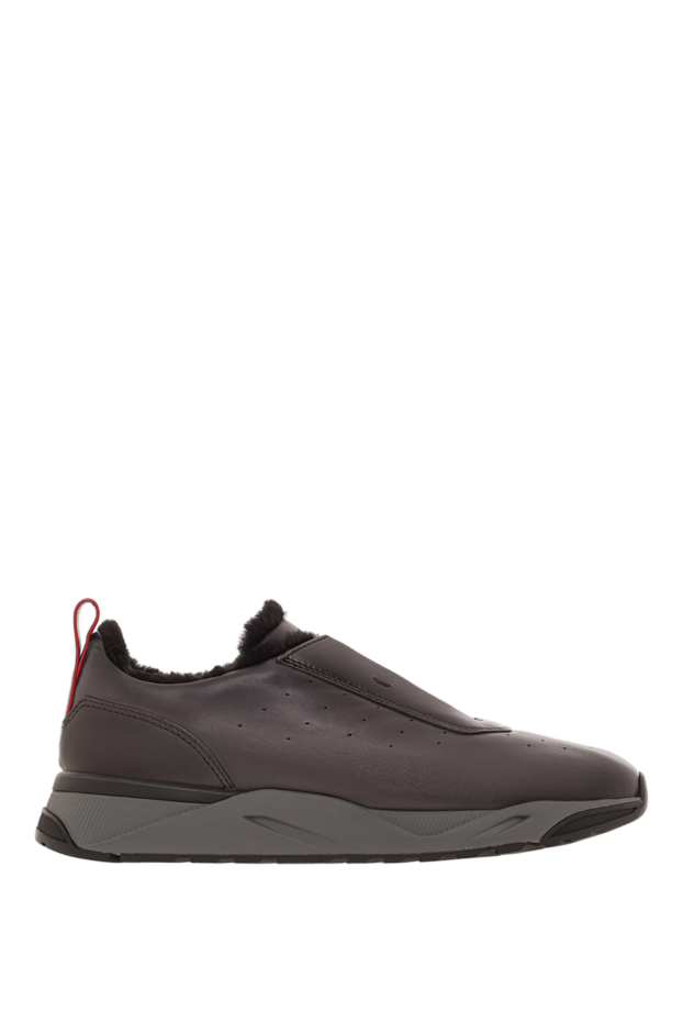 Santoni dark grey leather sneakers with fur lining 192145 - photo 1