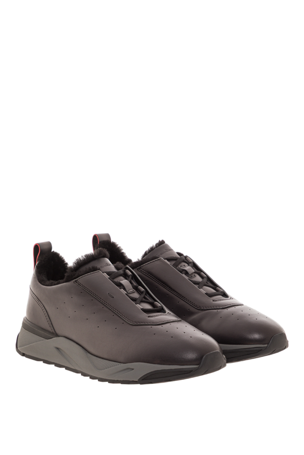 Santoni dark grey leather sneakers with fur lining 192145 - photo 3