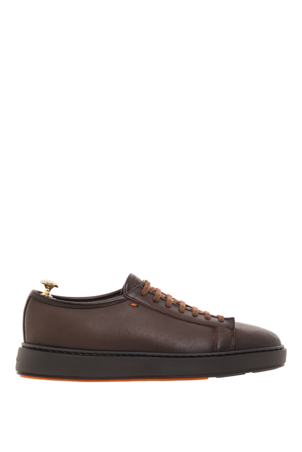 Santoni men's dark brown tumbled leather double buckle sneakers 192146 - photo 1