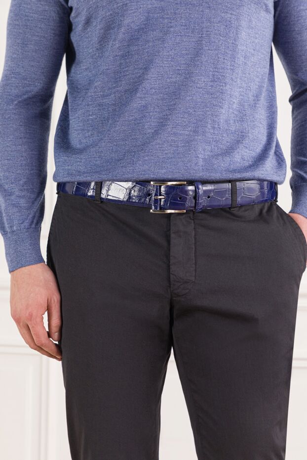 Men's blue alligator leather belt - photo 2