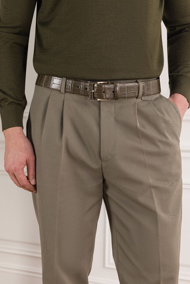 Cesare di Napoli men's olive alligator leather belt 192152 - photo 2