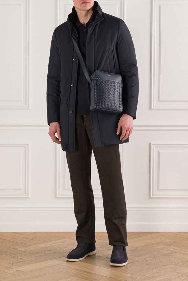 Moorer men's dark blue down jacket with a high fur collar 192221 - photo 2