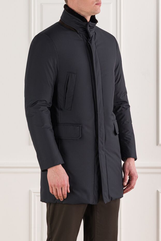 Moorer men's dark blue down jacket with a high fur collar 192221 - photo 3