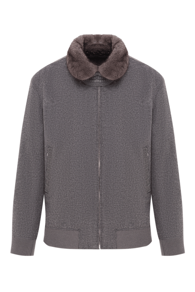 Seraphin gray cashmere bomber jacket with fur and crocodile skin inserts 192352 - photo 1