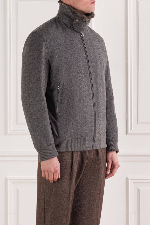 Seraphin gray cashmere bomber jacket with fur and crocodile skin inserts 192352 - photo 3