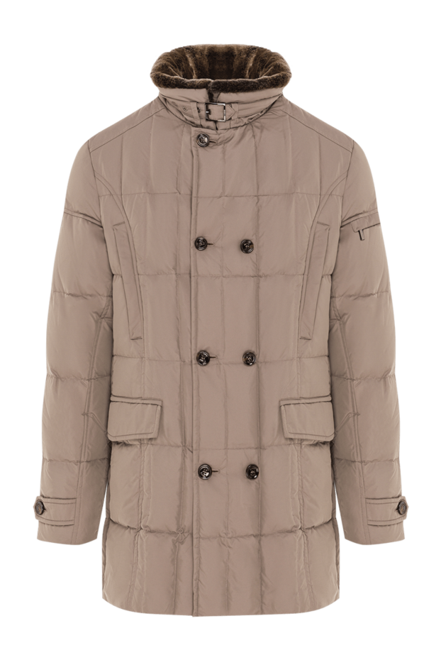 Moorer beige men's down jacket with a stand-up collar and fur trim 192356 - photo 1