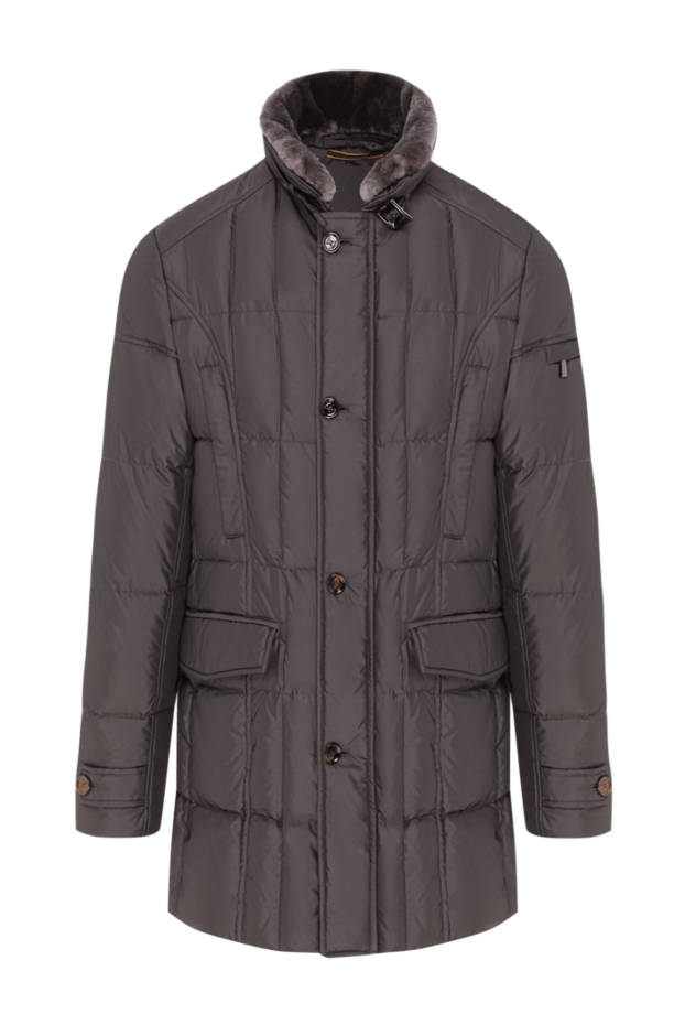 Moorer men's gray down jacket with a stand-up collar and fur trim 192357 - photo 1