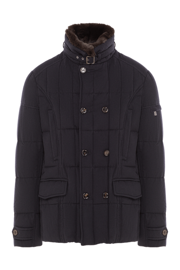 Moorer dark blue down jacket with a fur collar and double-breasted fastening 192365 - photo 1