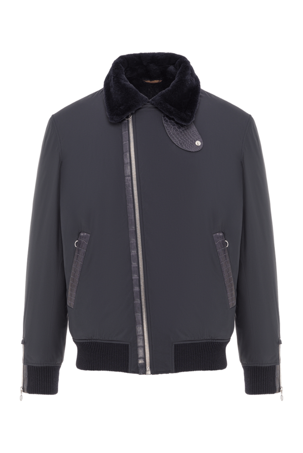 Seraphin men's blue aviator jacket with fur and crocodile leather inserts 192368 - photo 1