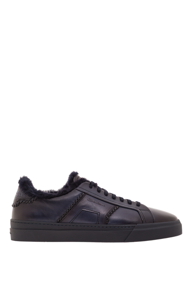 Santoni men's black leather sneakers with fur lining 192382 - photo 1