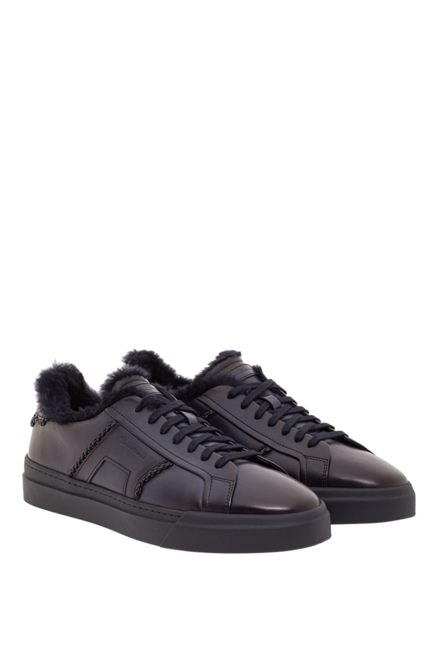 Santoni men's black leather sneakers with fur lining 192382 - photo 3