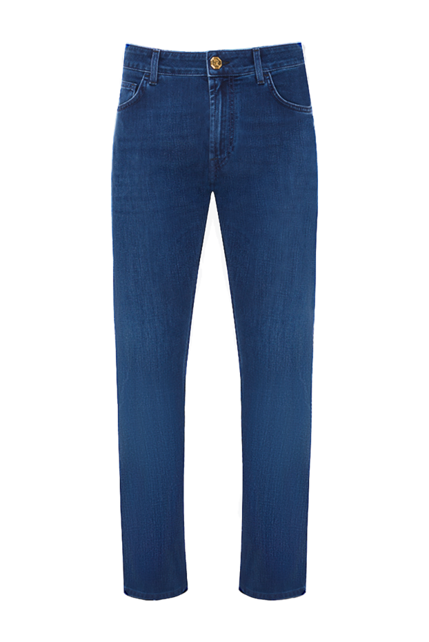 Stefano Ricci blue straight-leg jeans with a gold monogram on a leather patch 192404 - photo 1