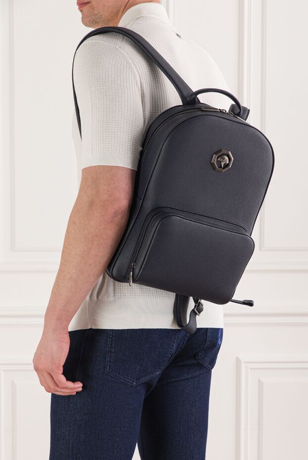 Stefano Ricci dark blue men's backpack made of grained calfskin leather 192405 - photo 2