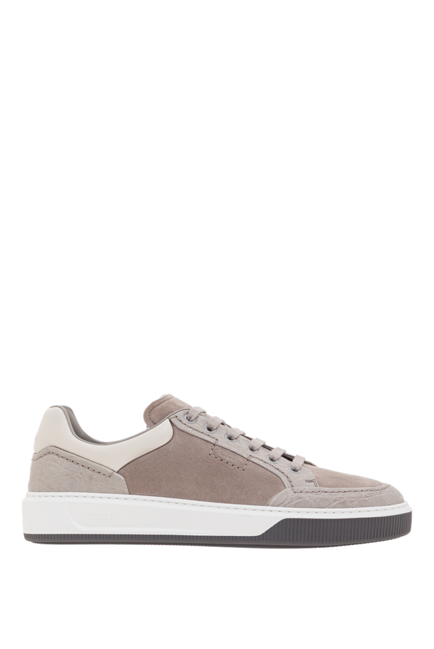 Zilli men's beige suede and caiman leather sneakers 192414 - photo 1