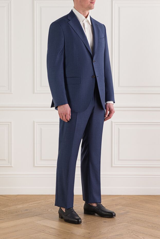 Kiton solid blue two-piece suit made of premium wool fabric 192416 - photo 3