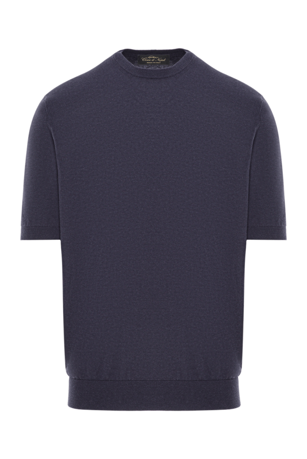 Cesare di Napoli men's short-sleeved jumper in blue cotton melange 192440 - photo 1
