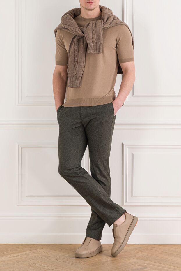 Cesare di Napoli men's short-sleeved cotton jumper in beige 192444 - photo 2