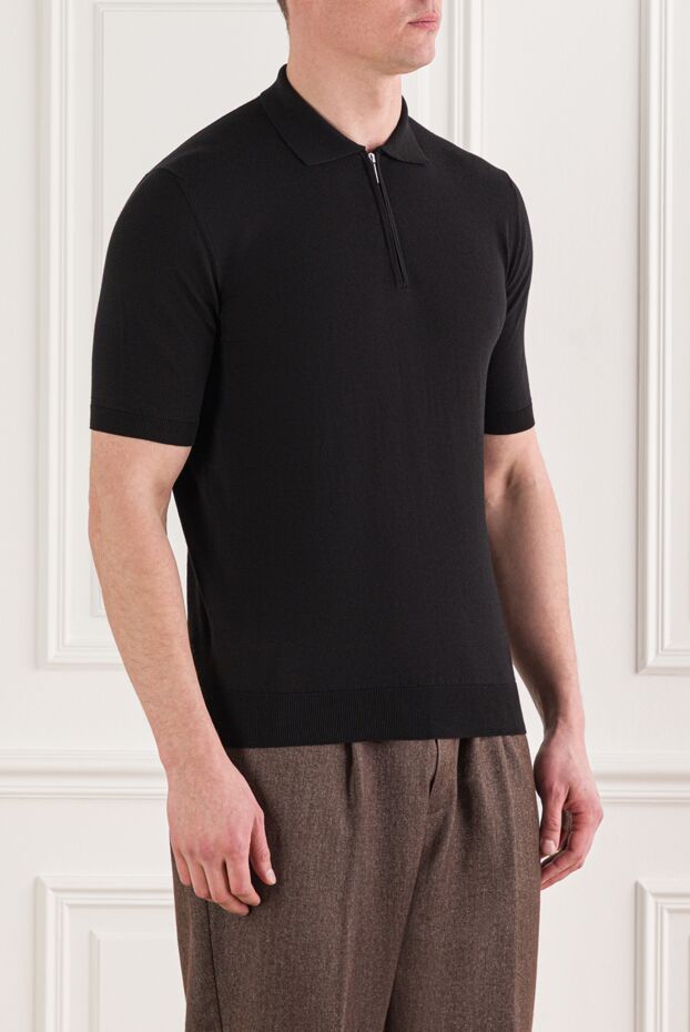 Cesare di Napoli black cotton polo shirt with collar and zip fastening 192462 - photo 3