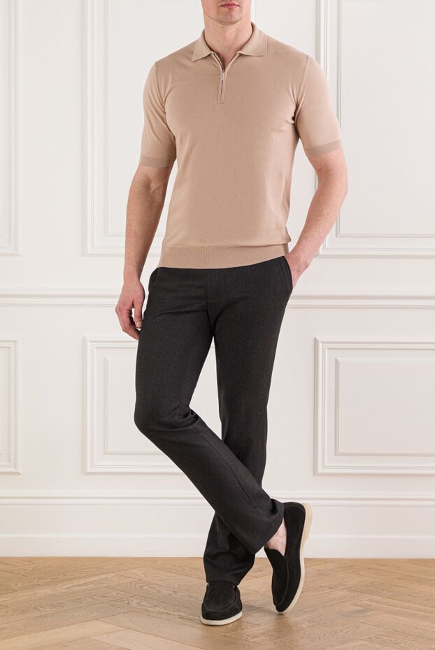 Cesare di Napoli men's beige polo shirt made of natural cotton with a zipper 192463 - photo 2