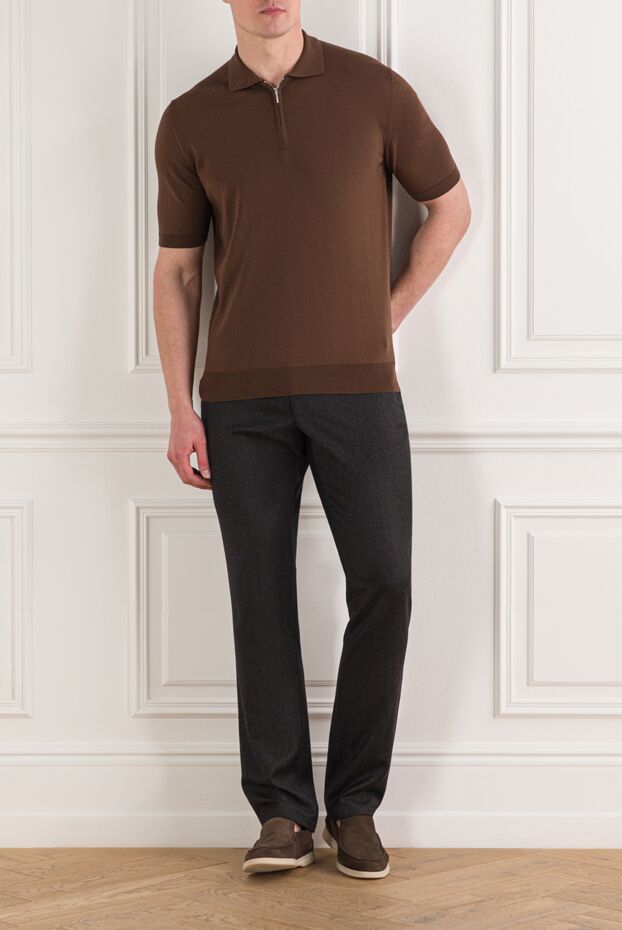 Cesare di Napoli men's brown polo shirt with zip made of natural cotton 192464 - photo 2