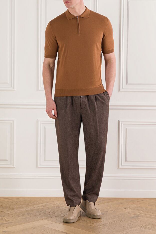 Cesare di Napoli men's caramel colored cotton polo shirt with zip 192468 - photo 2