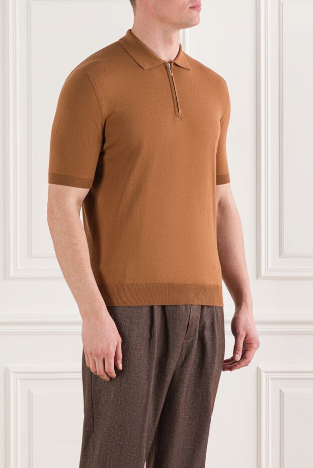 Cesare di Napoli men's caramel colored cotton polo shirt with zip 192468 - photo 3