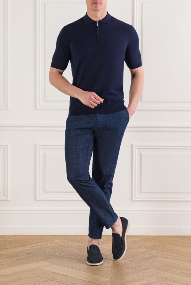 Cesare di Napoli dark blue cotton polo shirt with zip 192473 - photo 2