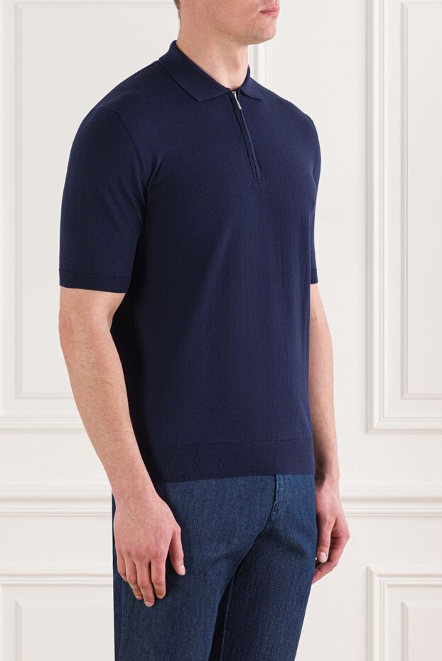 Cesare di Napoli dark blue cotton polo shirt with zip 192473 - photo 3