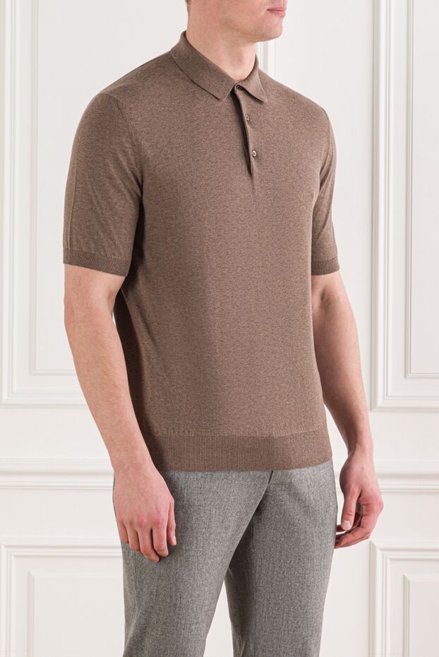 Cesare di Napoli men's mocha-colored polo shirt with buttons made of natural cotton 192496 - photo 3
