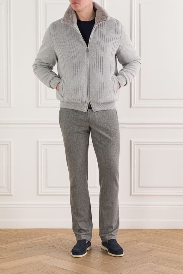 Svevo men's gray cashmere cardigan jacket with fur 192534 - photo 2