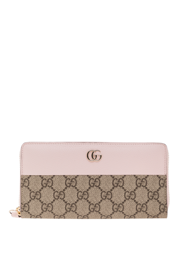 Gucci екі түсті қызғылт былғары және gg supreme кенептен жасалған сыдырмалы әмиян 192540 - фото 1
