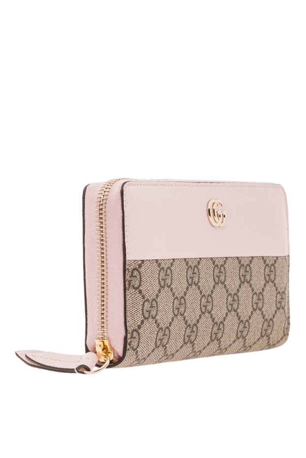 Gucci екі түсті қызғылт былғары және gg supreme кенептен жасалған сыдырмалы әмиян 192540 - фото 3