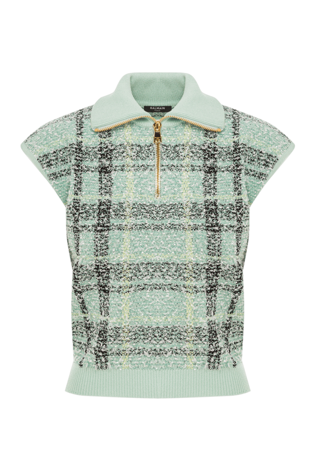 Balmain жеңсіз, шолақ, ашық жасыл түсті твид жейде, сыдырмасы бар. 192550 - фото 1