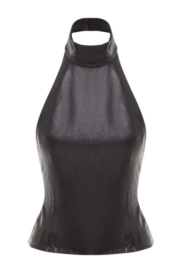 Magda Butrym black genuine leather halter top with ties at the neck 192665 - photo 1