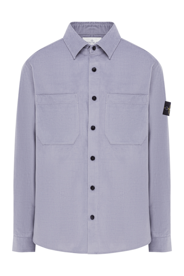 Stone Island рубашка-куртка из хлопкового микровельвета голубого цвета 192694 - фото 1