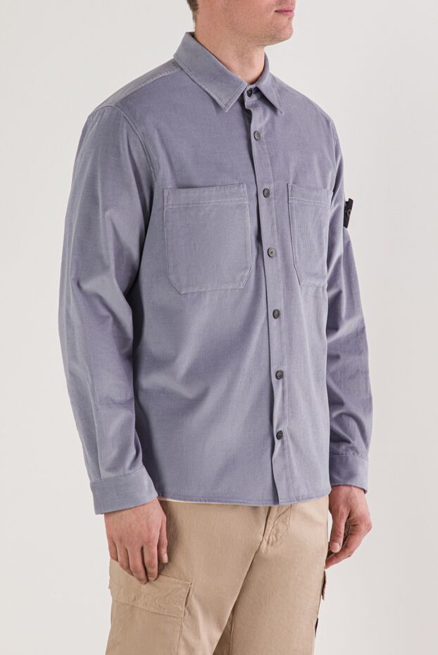 Stone Island рубашка-куртка из хлопкового микровельвета голубого цвета 192694 - фото 3