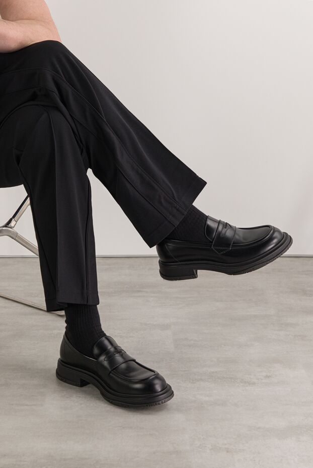 Gucci black leather penny loafers with logo 192750 - photo 2